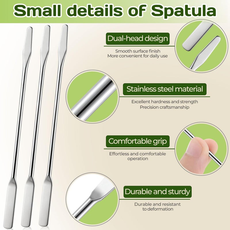 OLLBIT 6PCS Lab Spatula Stainless Steel Small Metal Spatula Double Ended Micro Spatula Square/Round End Spatula Makeup Spatula Tool for Mixing Cosmetics (6 Pcs) - Image 3